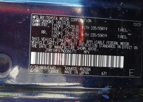 2022 Toyota Rav4 Limited z USA, uszkodzony, nr VIN JTMY1RFV7ND086771